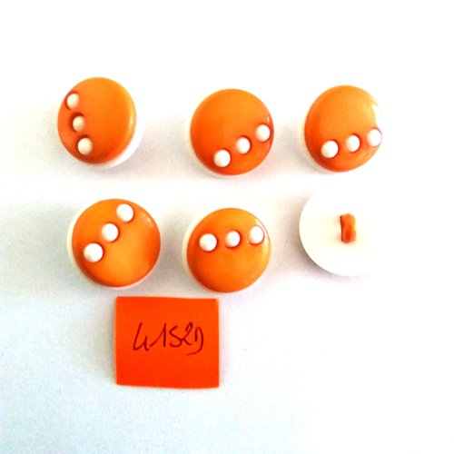 6 boutons en résine orange et blanc - vintage - 19mm - 4152d