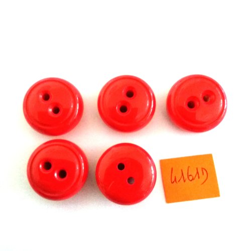5 boutons en résine rouge - vintage - 22mm - 4161d
