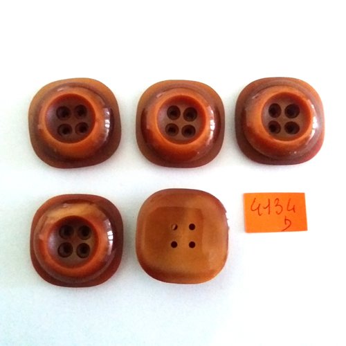 5 boutons en résine marron - vintage -28x28mm - 4134d