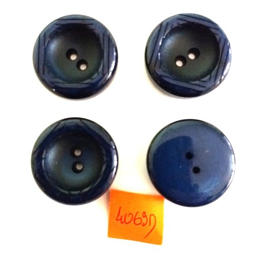 4 boutons en résine bleu foncé - vintage - 30mm - 4069d