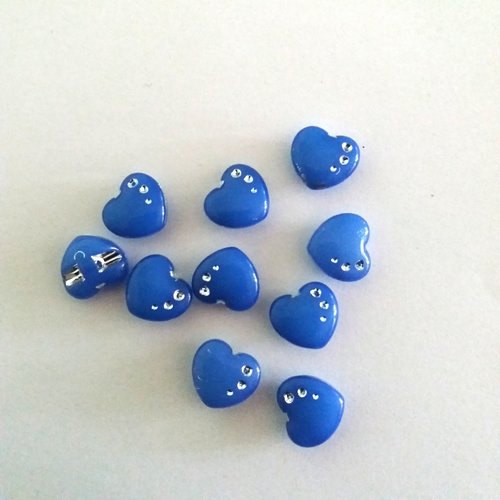 10 boutons coeur en résine bleu foncé et argenté - 13mm - 19