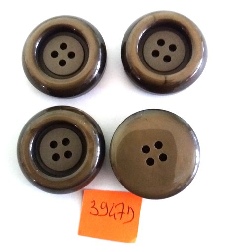 4 boutons en résine marron - vintage - 30mm - 3947d