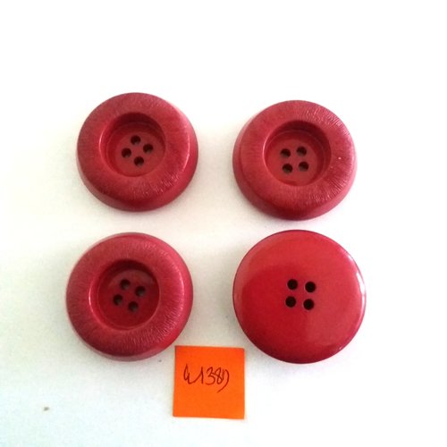 4 boutons en résine bordeaux/rouge - vintage - 31mm - 4138d