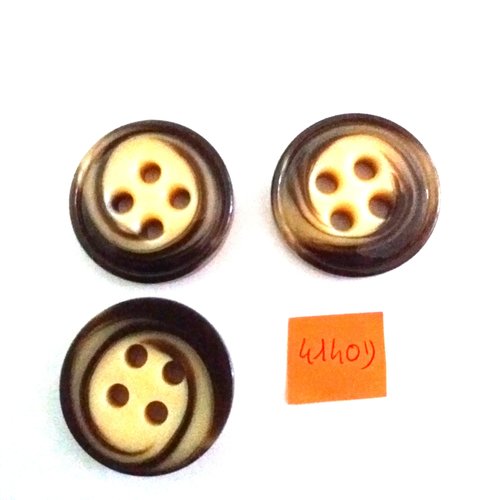 3 boutons en résine marron et beige - vintage - 36mm - 4140d