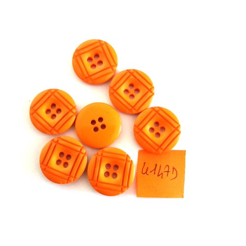 7 boutons en résine orange - vintage - 18mm - 4147d
