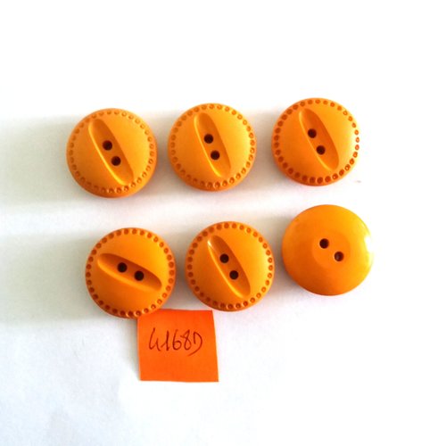 6 boutons en résine orange - vintage - 22mm - 4168d