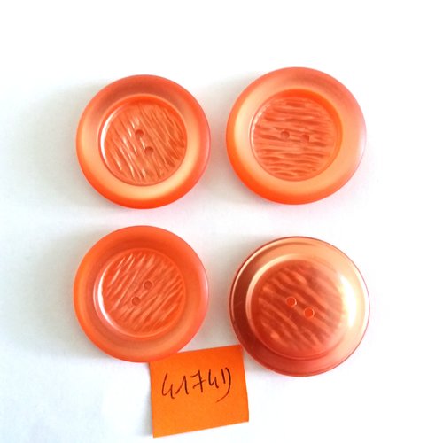 4 boutons en résine orange - vintage - 31mm - 4174d