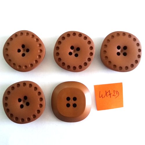 5 boutons en résine marron - vintage - 29mm - 4172d