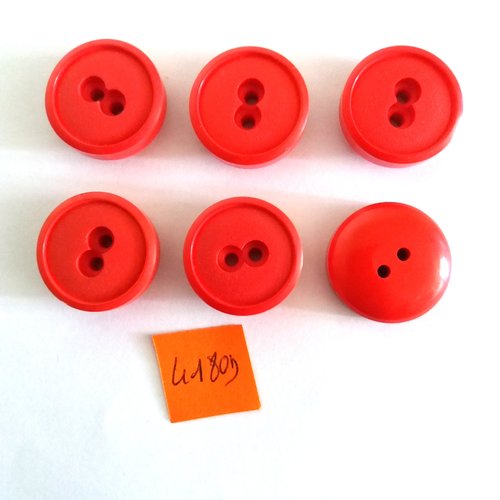 6 boutons en résine rouge - vintage - 22mm - 4180d