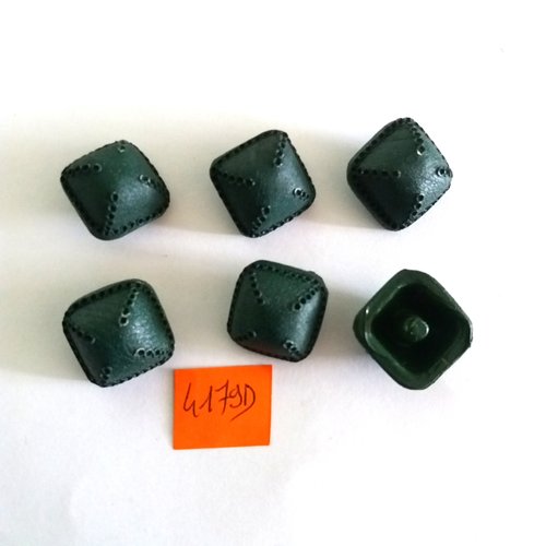 6 boutons en résine vert - vintage - 18x18mm - 4179d