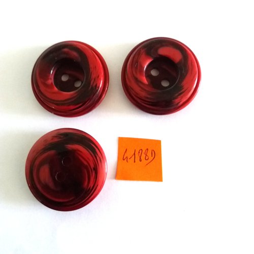 3 boutons en résine rouge et noir - vintage - 32mm - 4188d