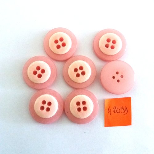 7 boutons en résine rose - vintage - 23mm - 4209d
