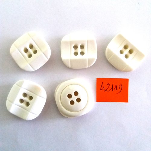 5 boutons en résine blanc - vintage - 25mm - 4211d