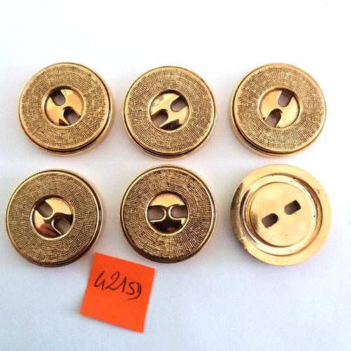 6 boutons en résine doré - vintage - 28mm - 4215d