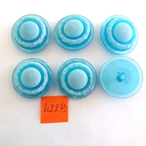 6 boutons en résine bleu - vintage - 27mm - 4227d