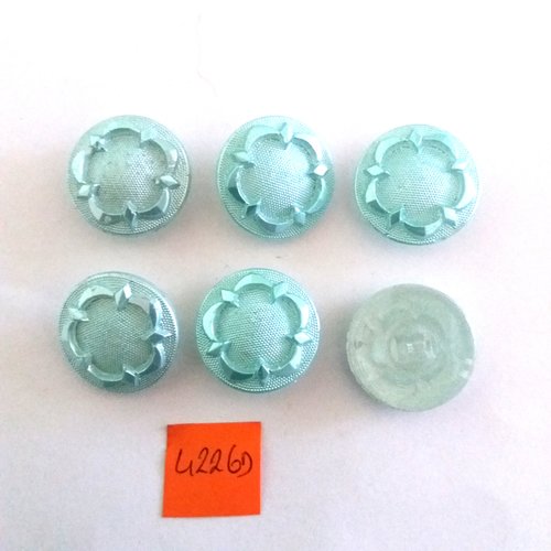 6 boutons en verre bleu/vert d'eau - vintage - 22mm - 4226d