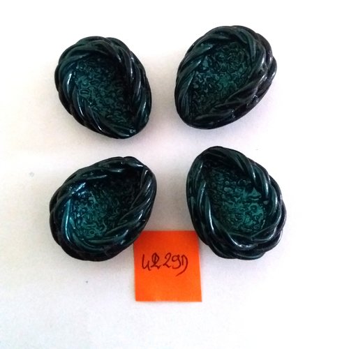 4 boutons en résine vert et noir - vintage - 23x29mm - 4229d