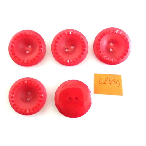 5 boutons en résine rouge - vintage - 27mm - 4245d