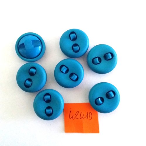 7 boutons en résine bleu - vintage - 17mm - 4241d