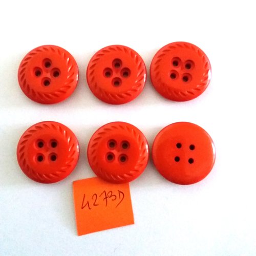 6 boutons en résine orange foncé - vintage - 22mm - 4273d