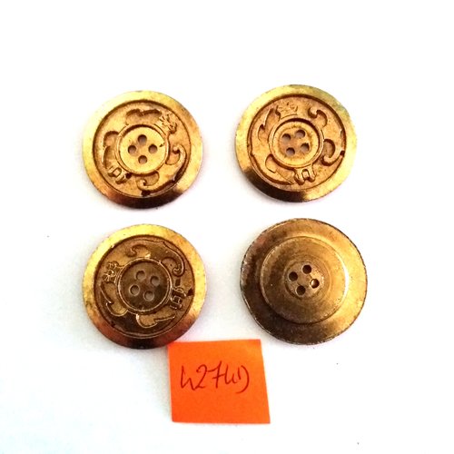 4 boutons en métal doré - vintage - 27mm - 4274d