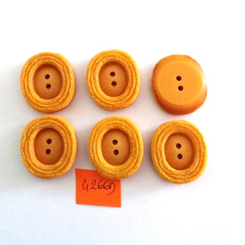 6 boutons en résine ocre (jaune) - vintage - 22x26mm - 4266d
