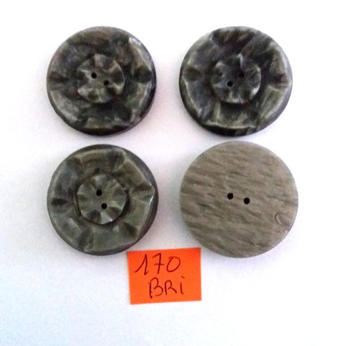 4 boutons en résine gris - art deco - ancien - 30mm - bri170