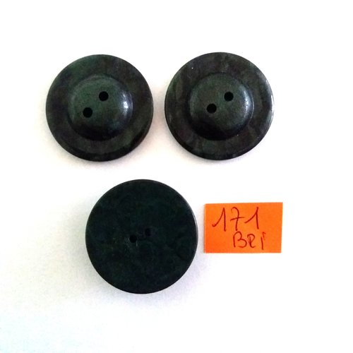 3 boutons en résine vert foncé - ancien - 27mm - bri171