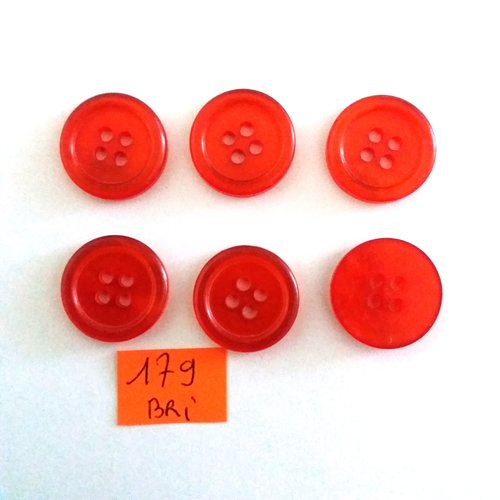 6 boutons en résine rouge orangé - 18mm - bri179