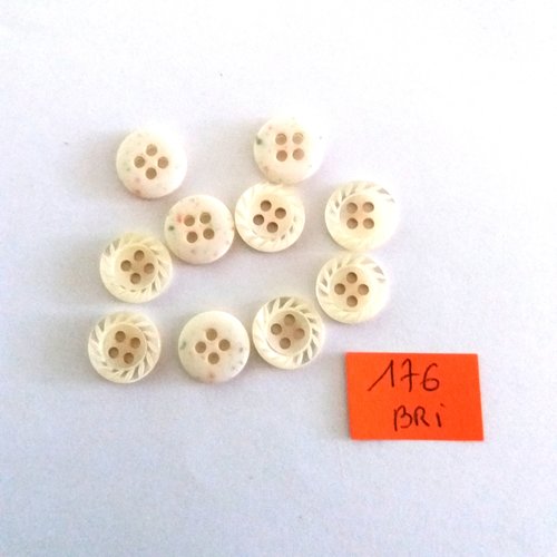 10 boutons en résine ivoire - ancien - 11mm - bri176