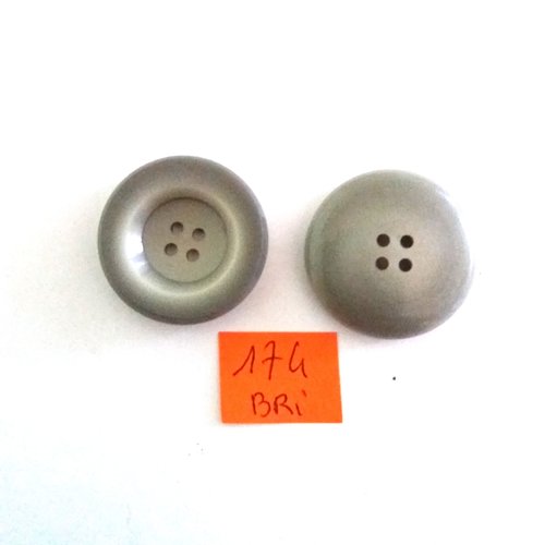 2 boutons en résine gris - 26mm - bri174