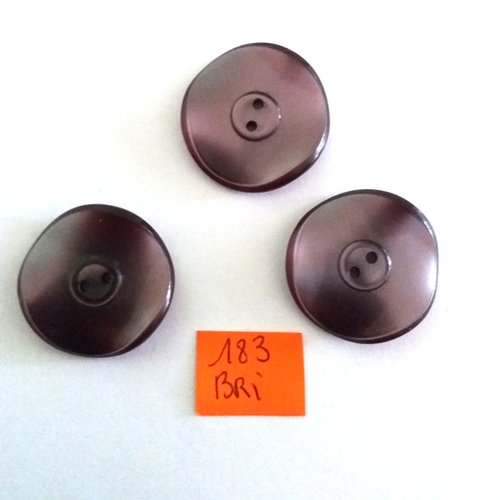 3 boutons en résine marron - ancien - 26mm - bri183