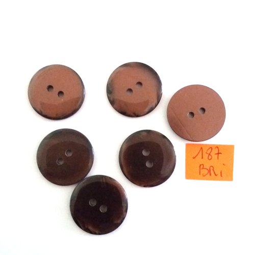 6 boutons en résine marron - ancien - 22mm - bri187