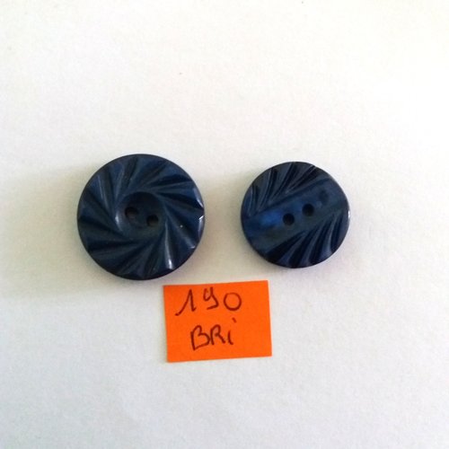 2 boutons en résine bleu - art deco - ancien - 21mm et 18mm - bri190