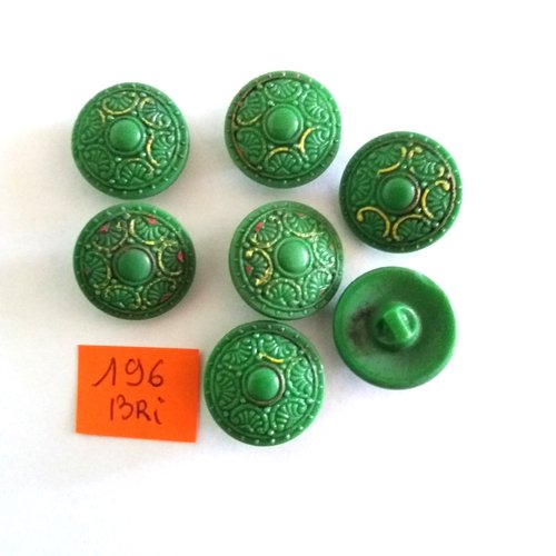 7 boutons en verre vert - ancien - 18mm - bri196