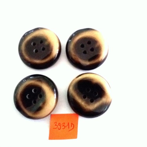 4 boutons en résine marron et beige - vintage - 34mm - 3931d