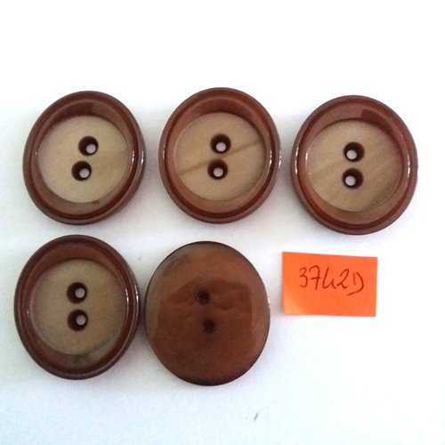 5 boutons en résine marron et beige - vintage - 29x33mm - 3742d