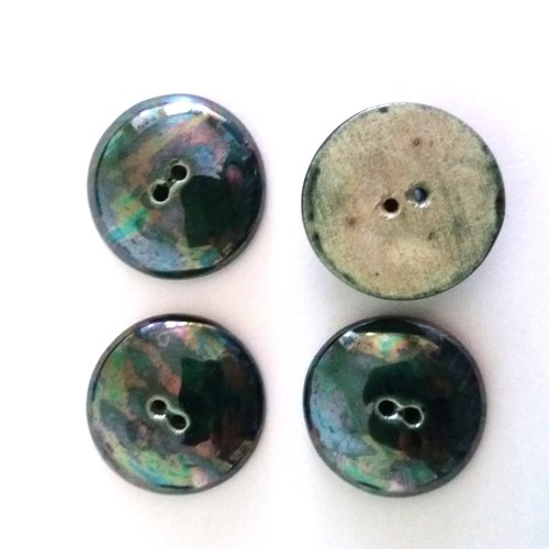 4 boutons en céramique vert irisé - ancien - 31mm  - 652mp