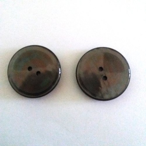2 boutons en résine gris - ancien - 40mm - 688mp