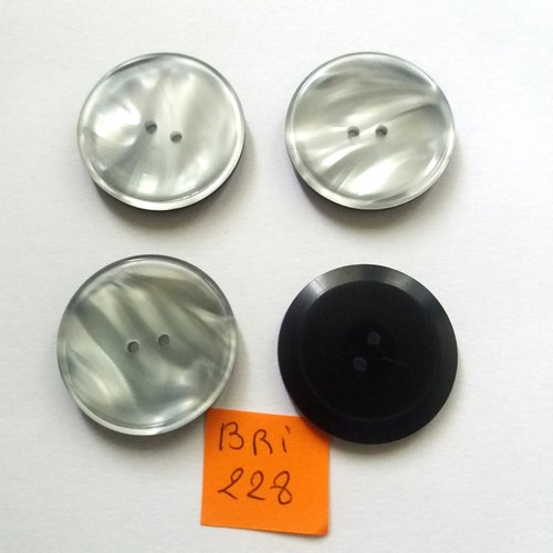 4 boutons en résine gris et noir dessous - 26mm - bri228