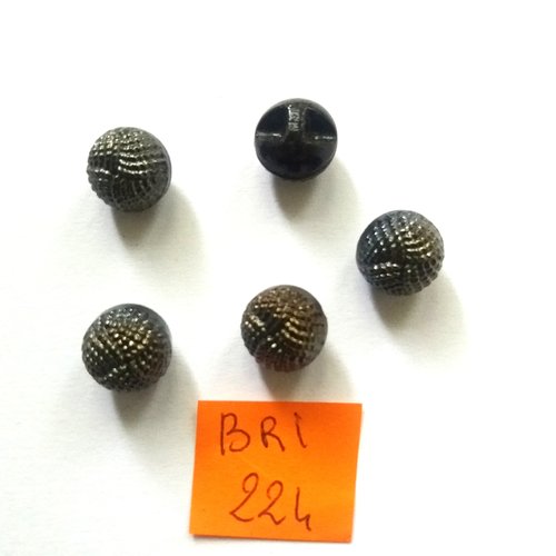 5 boutons en verre noir à reflet - ancien - 10mm - bri224