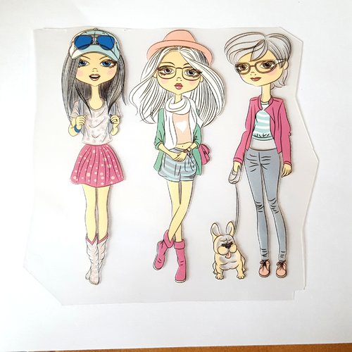 Transfert textile jeunes filles cute fashion avec un chien - 12x13.2cm - n°37
