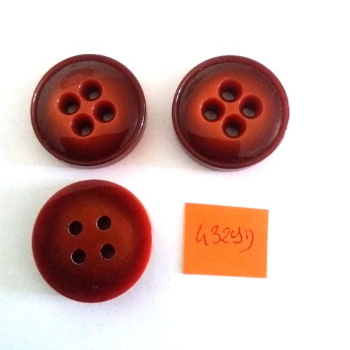 3 boutons en résine marron - vintage - 32mm - 4329d