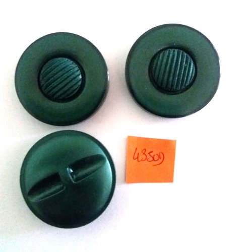 3 boutons en résine vert - vintage - 34mm - 4350d
