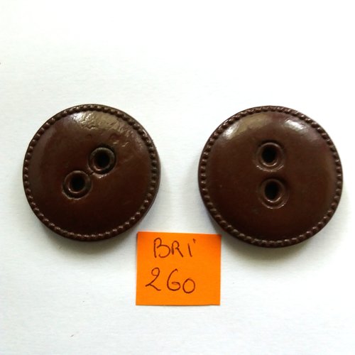 2 boutons en cuir marron - ancien - 31mm - bri260