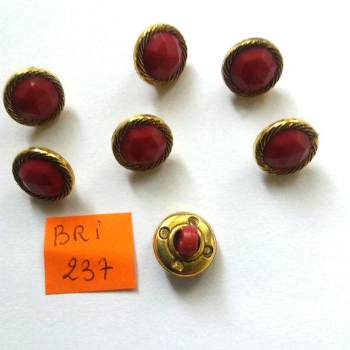 7 boutons en résine bordeaux et doré - ancien - 13mm - bri237