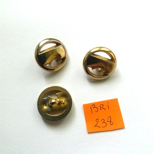 3 boutons en résine doré - ancien - 19mm - bri238