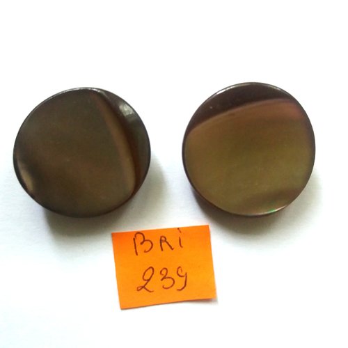 2 boutons en nacre marron - ancien - 26mm - bri239