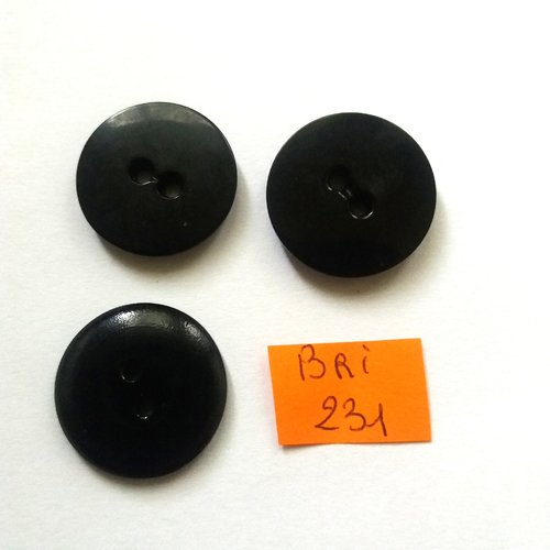 3 boutons en résine noir - ancien - 21mm - bri231