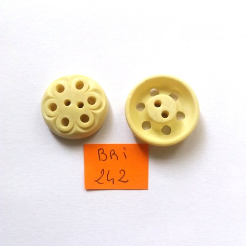 2 boutons en résine ivoire - ancien - 22mm - bri242